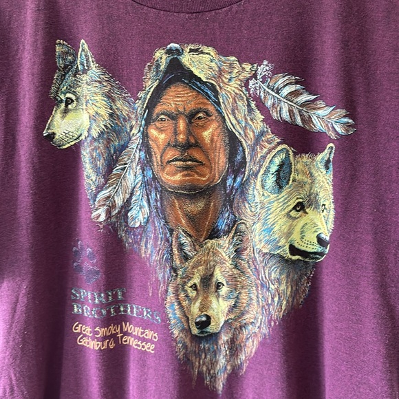 Vintage Hef-T Single Stitch Native American Wolf Gatlinburg TN Tee Shirt - Picture 3 of 10
